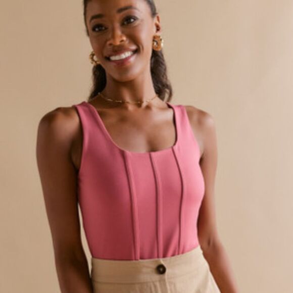 Francesca's Collections Tops - Francesca's Collections Corset Bodysuit size Small Pink Fitted Ribbed Tucked In